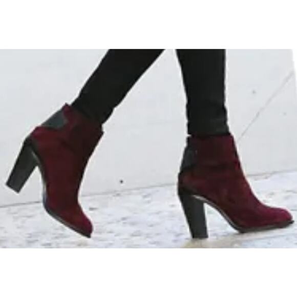 Rag & Bone Kerr Nubuck Ankle Boots Bordeaux Chunky Stacked Heel Taylor Swift 41 - Picture 2 of 15